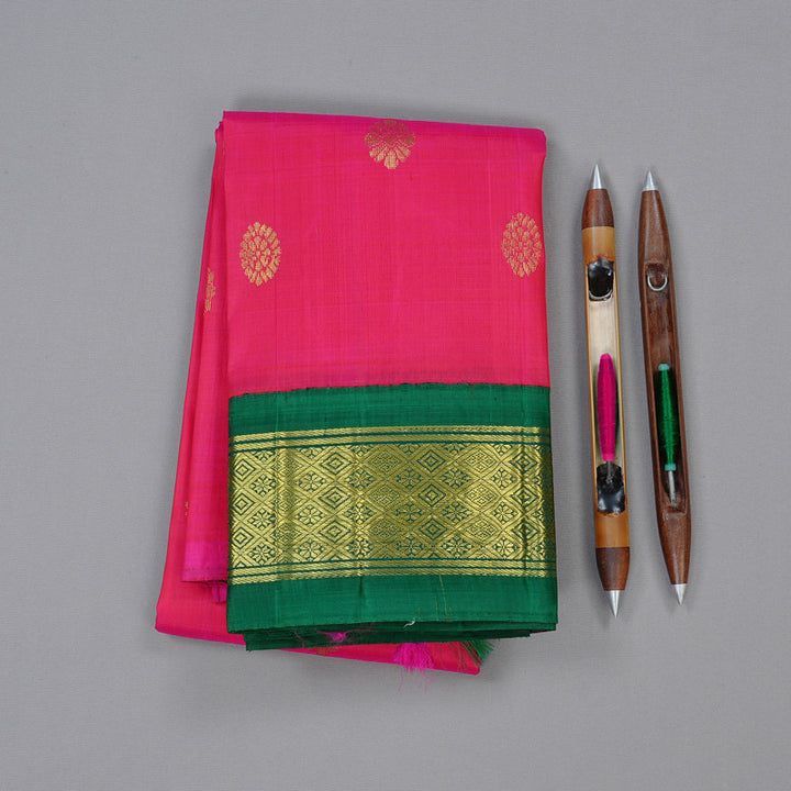Hayagrivas Handloom Kanjivaram Silk Saree in Dazzling Reddish Pink KBD2138C3-10