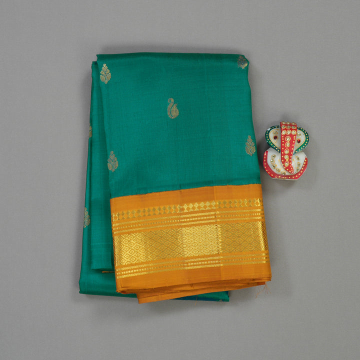 Hayagrivas Handloom Pure Kanjivaram Silk Saree in Lustrous Teal Green KBD2138C3-22