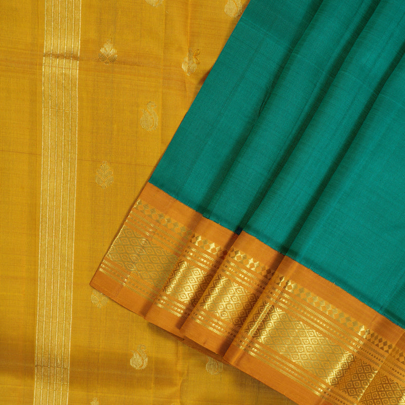 Hayagrivas Handloom Pure Kanjivaram Silk Saree in Lustrous Teal Green KBD2138C3-22