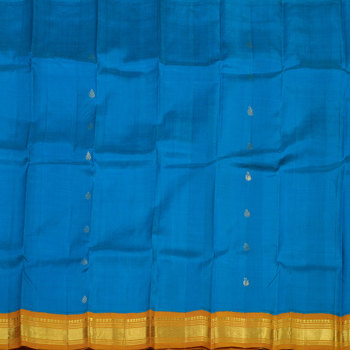 Hayagrivas Aqua Blue Pure One Side Border Silk Saree with Golden Yellow border KBD2138C3-25