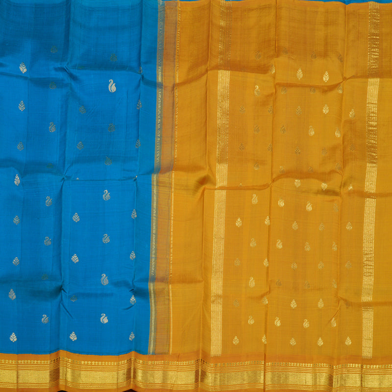 Hayagrivas Aqua Blue Pure One Side Border Silk Saree with Golden Yellow border KBD2138C3-25