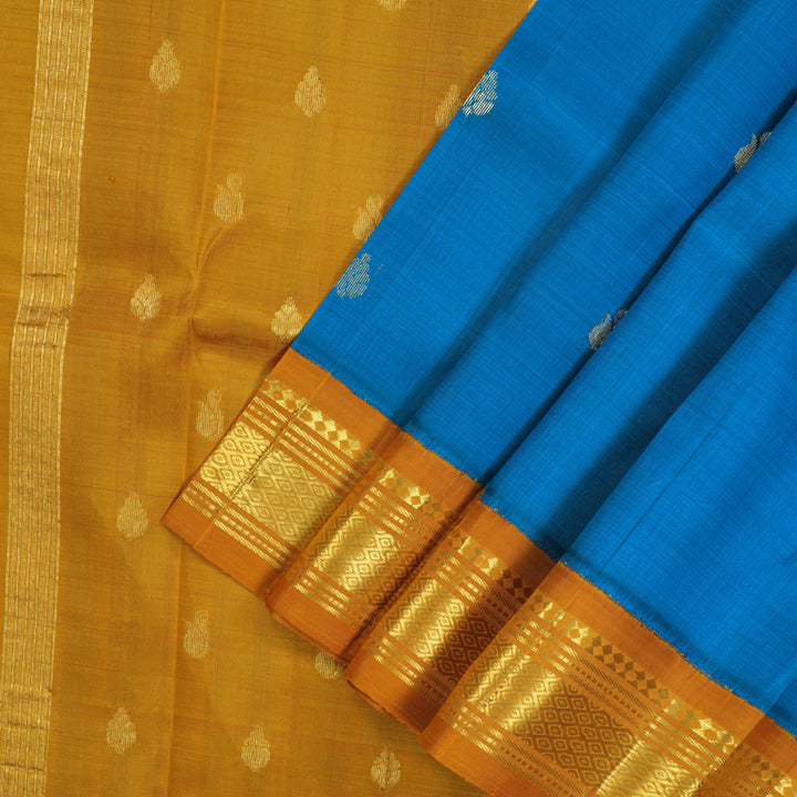 Hayagrivas Aqua Blue Pure One Side Border Silk Saree with Golden Yellow border KBD2138C3-25