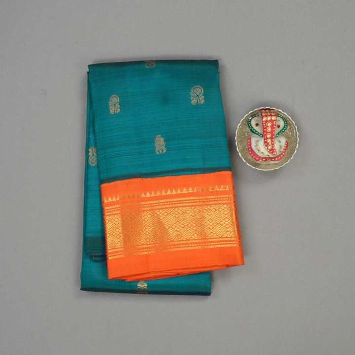 Hayagrivas Rama Green Pure One Side Border Silk Saree with Orange KBD2138C3-30