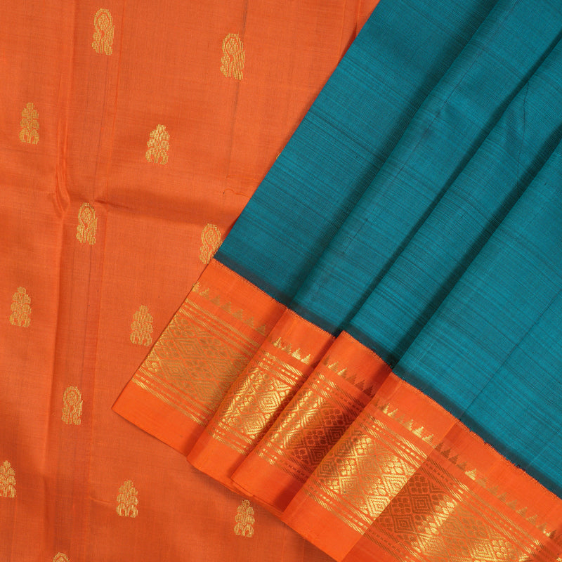 Hayagrivas Rama Green Pure One Side Border Silk Saree with Orange KBD2138C3-30