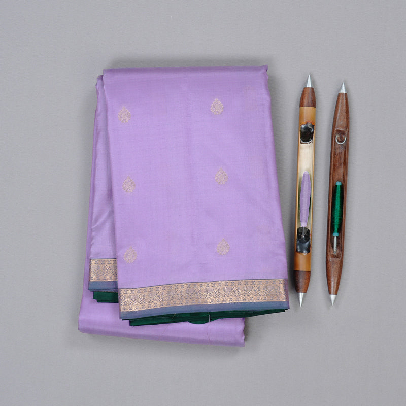 Hayagrivas Lavender Handloom Kanjivaram Silk Saree with Green Border KBD2139C1-3
