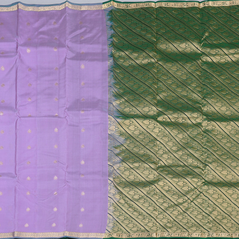 Hayagrivas Lavender Handloom Kanjivaram Silk Saree with Green Border KBD2139C1-3