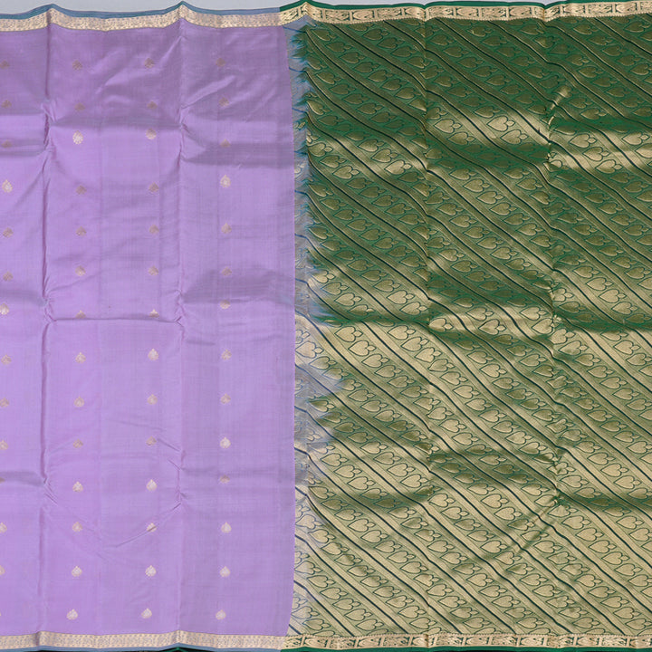 Hayagrivas Lavender Handloom Kanjivaram Silk Saree with Green Border KBD2139C1-3