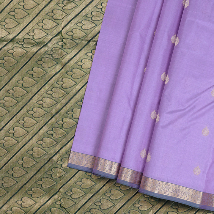Hayagrivas Lavender Handloom Kanjivaram Silk Saree with Green Border KBD2139C1-3