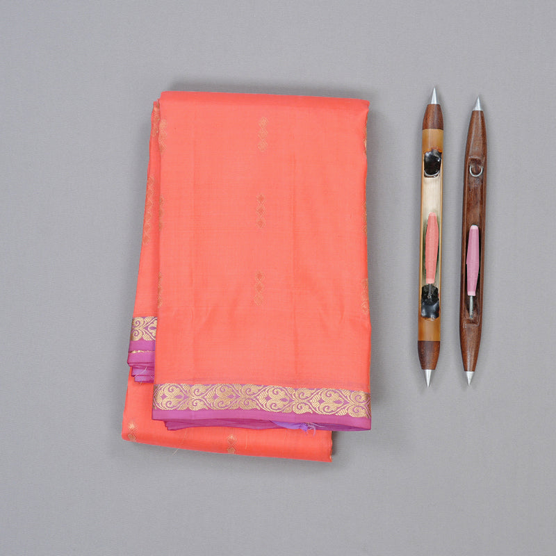 Hayagrivas Peach Pink Handloom Kanjivaram Silk Saree with Lavender Border KBD2139C1-9