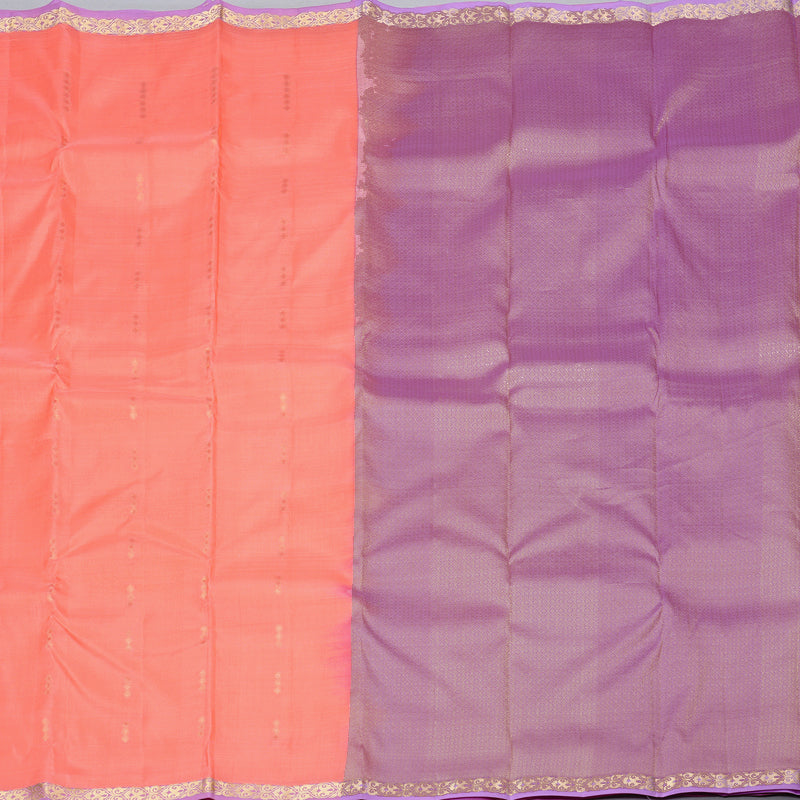 Hayagrivas Peach Pink Handloom Kanjivaram Silk Saree with Lavender Border KBD2139C1-9