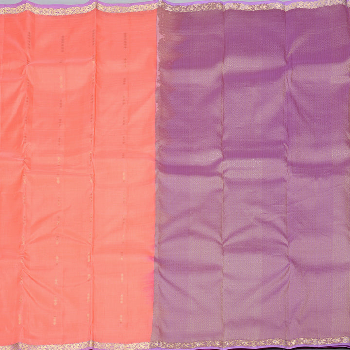Hayagrivas Peach Pink Handloom Kanjivaram Silk Saree with Lavender Border KBD2139C1-9