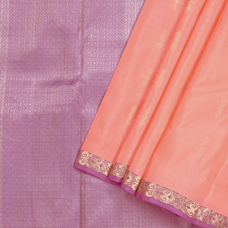 Hayagrivas Peach Pink Handloom Kanjivaram Silk Saree with Lavender Border KBD2139C1-9