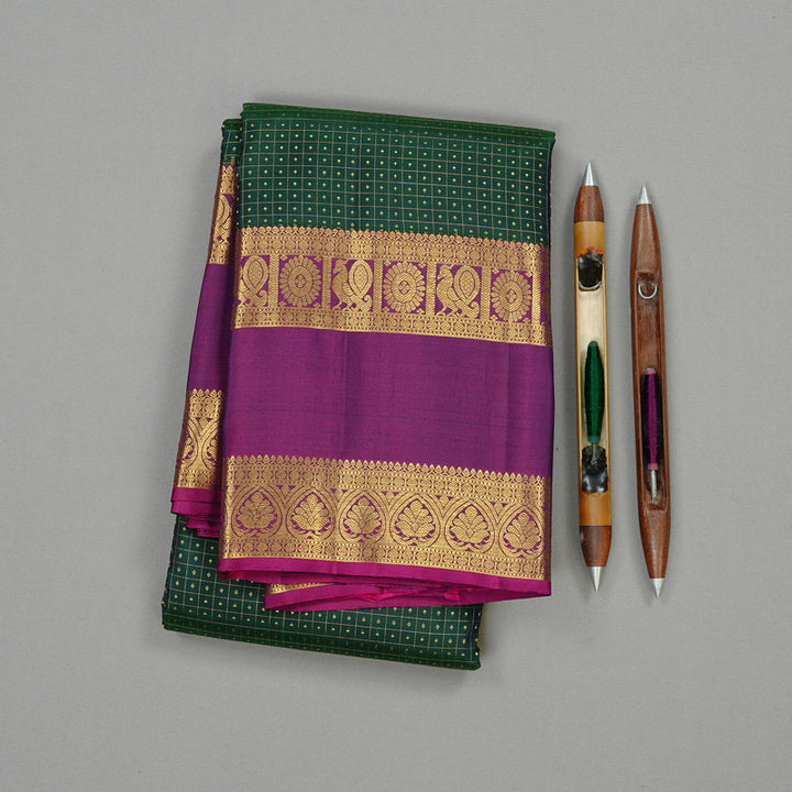 Hayagrivas Handloom Kanjivaram Silk Saree in Gorgeous Peacock Green KBD2148C1-2