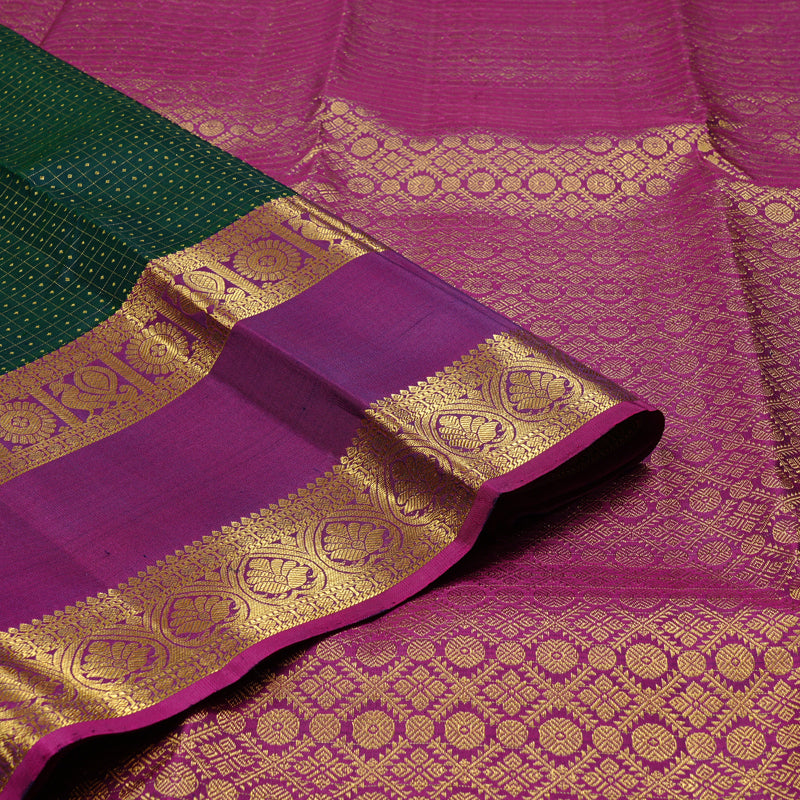 Hayagrivas Handloom Kanjivaram Silk Saree in Gorgeous Peacock Green KBD2148C1-2
