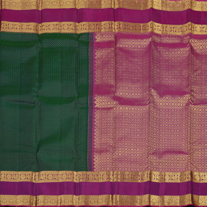 Hayagrivas Handloom Kanjivaram Silk Saree in Gorgeous Peacock Green KBD2148C1-2