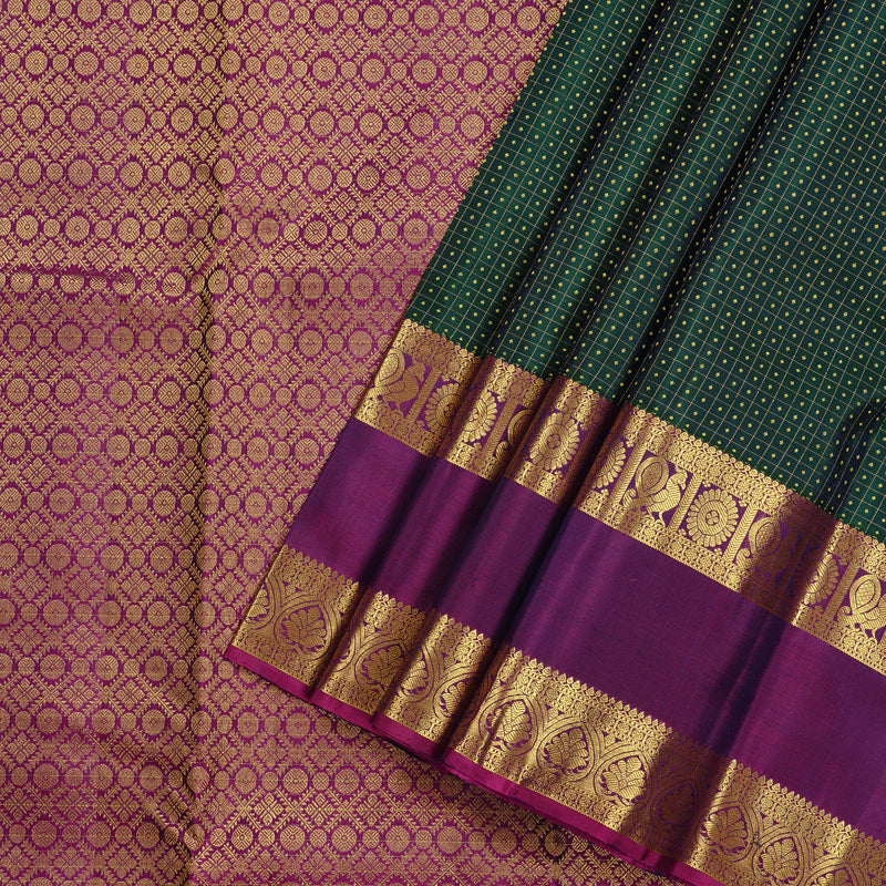 Hayagrivas Handloom Kanjivaram Silk Saree in Gorgeous Peacock Green KBD2148C1-2