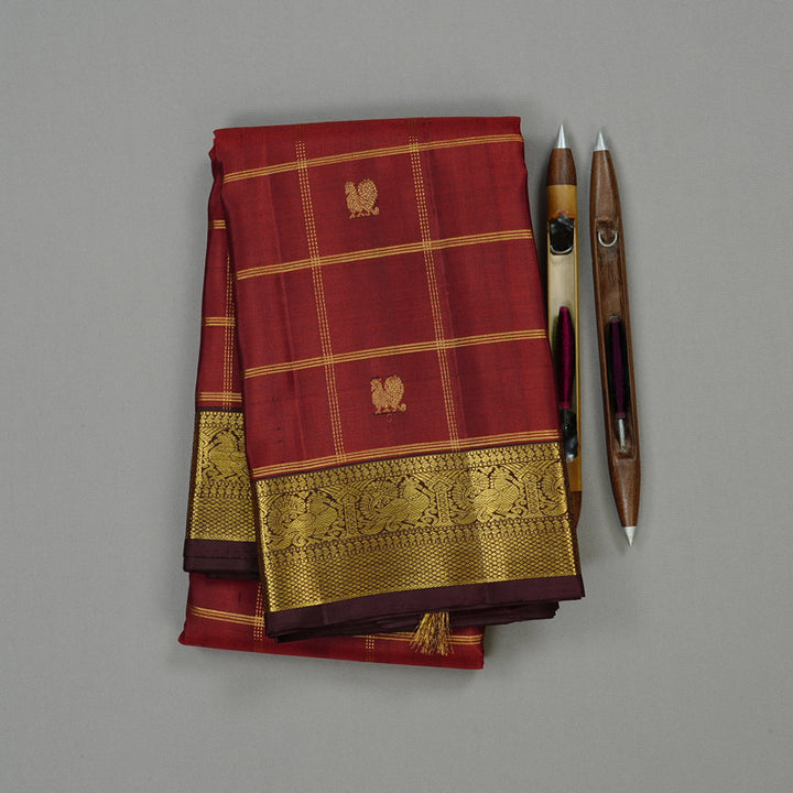 Hayagrivas Burnt Orange Handloom Kanjivaram Silk Saree with Dark Brown Border KBD2148C4-1