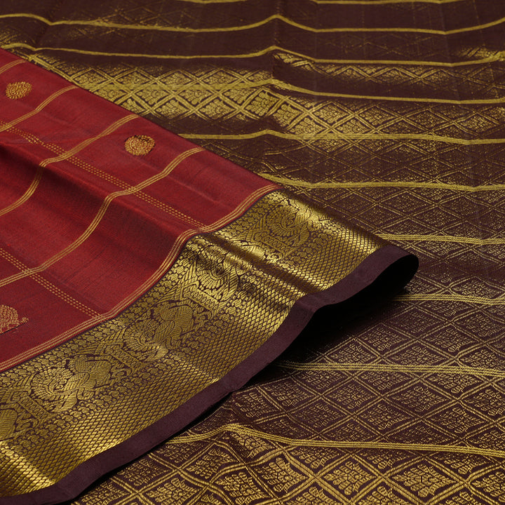 Hayagrivas Burnt Orange Handloom Kanjivaram Silk Saree with Dark Brown Border KBD2148C4-1