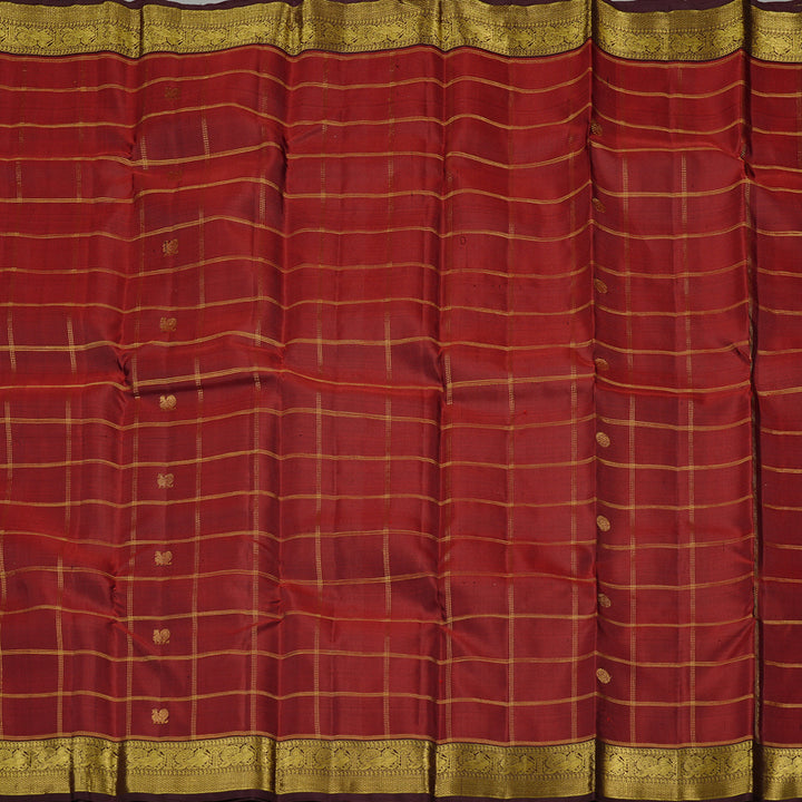 Hayagrivas Burnt Orange Handloom Kanjivaram Silk Saree with Dark Brown Border KBD2148C4-1