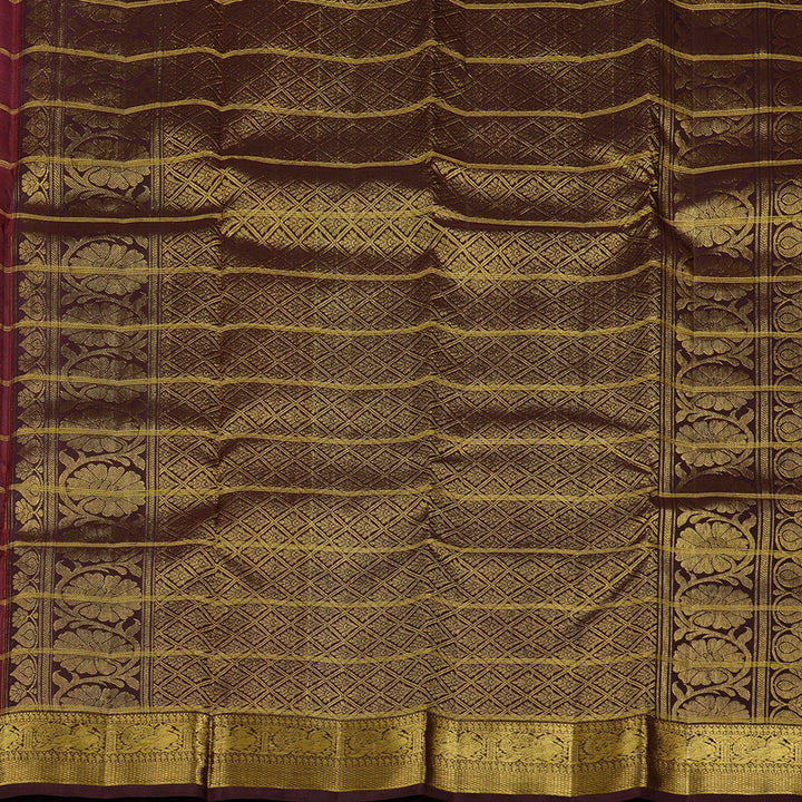 Hayagrivas Burnt Orange Handloom Kanjivaram Silk Saree with Dark Brown Border KBD2148C4-1