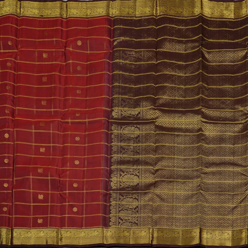Hayagrivas Burnt Orange Handloom Kanjivaram Silk Saree with Dark Brown Border KBD2148C4-1