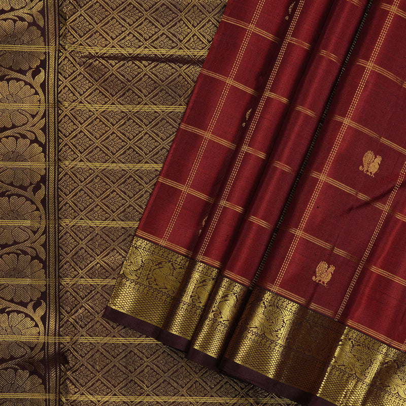 Hayagrivas Burnt Orange Handloom Kanjivaram Silk Saree with Dark Brown Border KBD2148C4-1