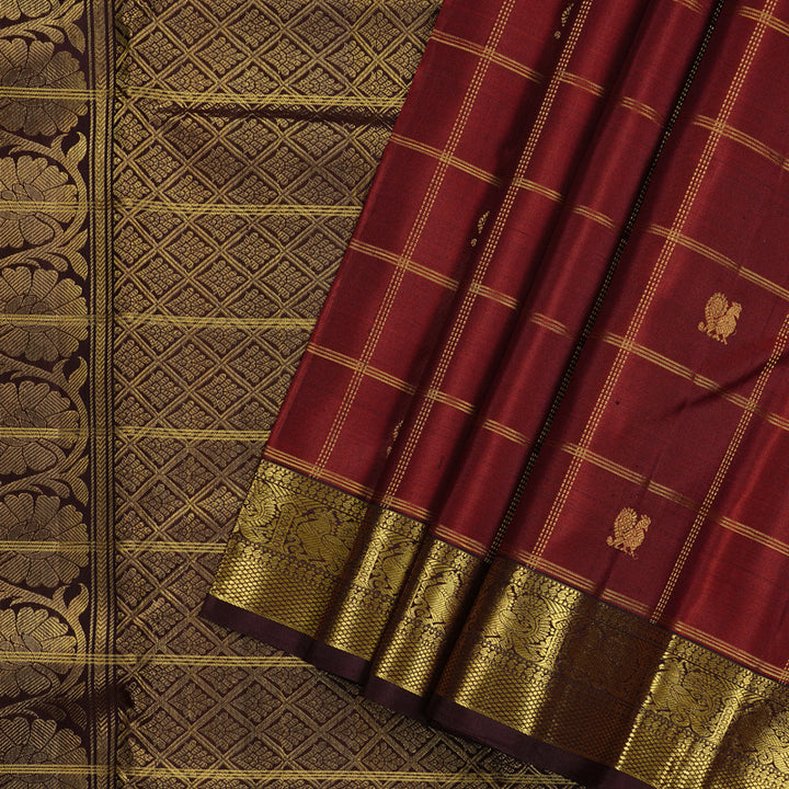 Hayagrivas Burnt Orange Handloom Kanjivaram Silk Saree with Dark Brown Border KBD2148C4-1