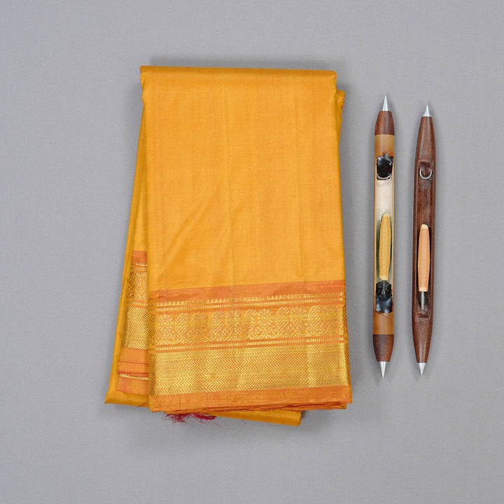 Hayagrivas Mustard Handloom Kanjivaram Silk Saree with Dual Tone (Pink With Yellow) Border KBD2149C1-13