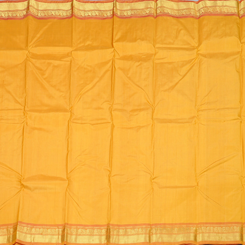 Hayagrivas Mustard Handloom Kanjivaram Silk Saree with Dual Tone (Pink With Yellow) Border KBD2149C1-13