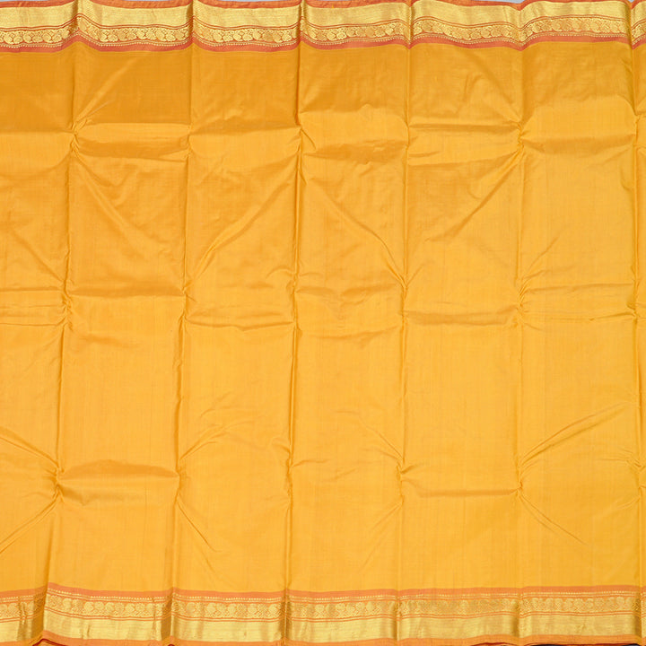 Hayagrivas Mustard Handloom Kanjivaram Silk Saree with Dual Tone (Pink With Yellow) Border KBD2149C1-13