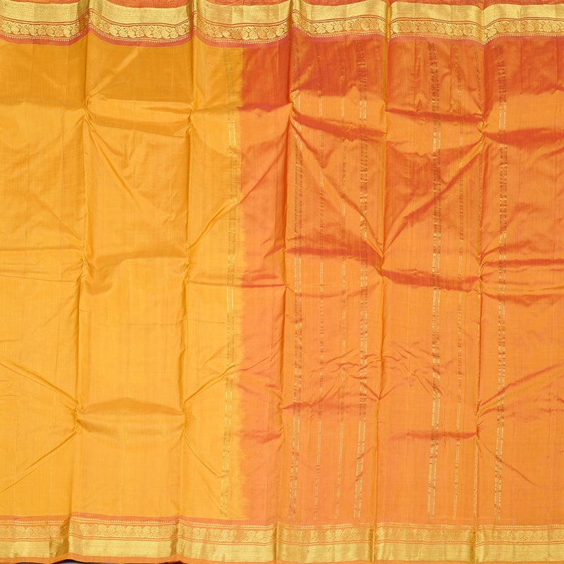 Hayagrivas Mustard Handloom Kanjivaram Silk Saree with Dual Tone (Pink With Yellow) Border KBD2149C1-13