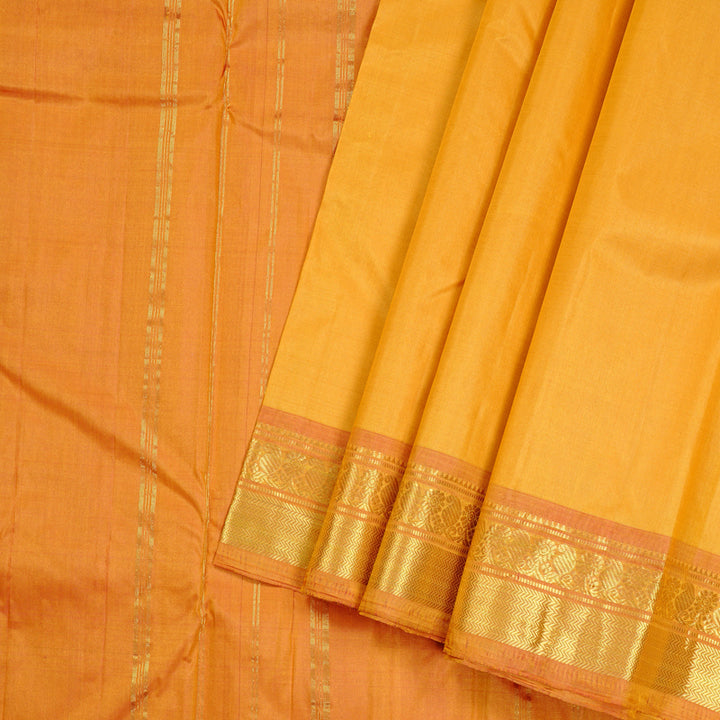 Hayagrivas Mustard Handloom Kanjivaram Silk Saree with Dual Tone (Pink With Yellow) Border KBD2149C1-13