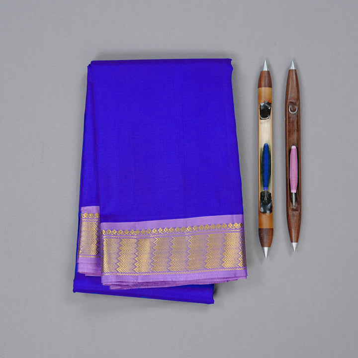 Hayagrivas Blue Handloom Kanjivaram Silk Saree with Lilac Colour Border KBD2149C1-24