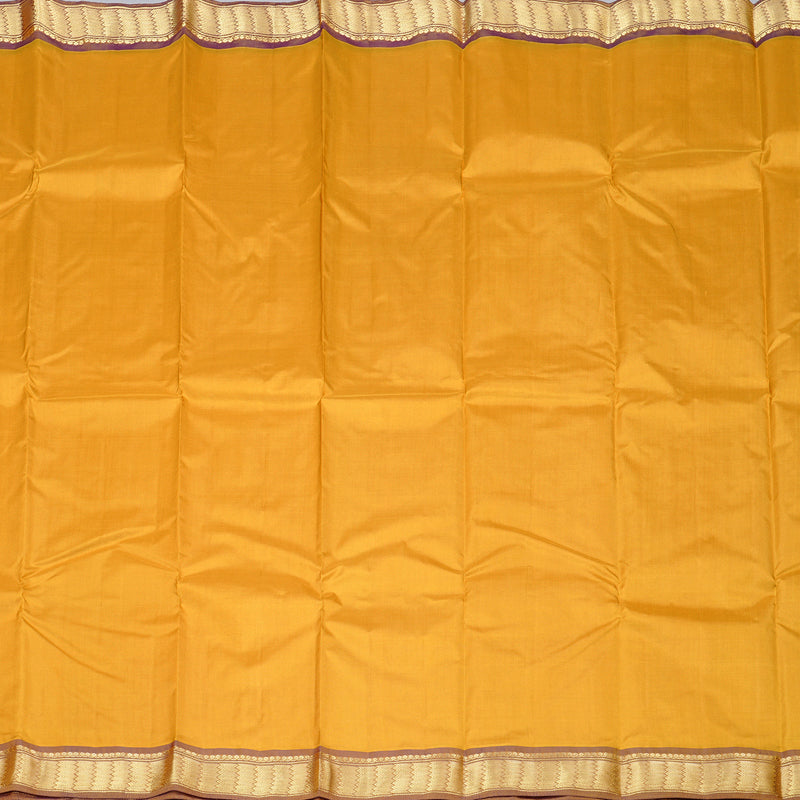 Hayagrivas Mustard Handloom Kanjivaram Silk Saree with Dual Tone (Blue With Yellow) Border KBD2149C1-3