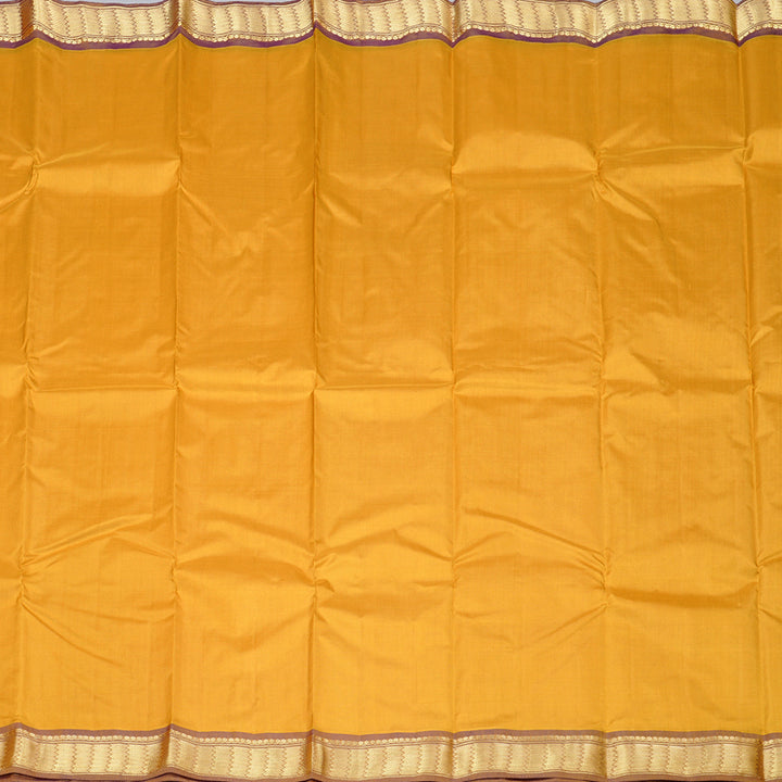 Hayagrivas Mustard Handloom Kanjivaram Silk Saree with Dual Tone (Blue With Yellow) Border KBD2149C1-3