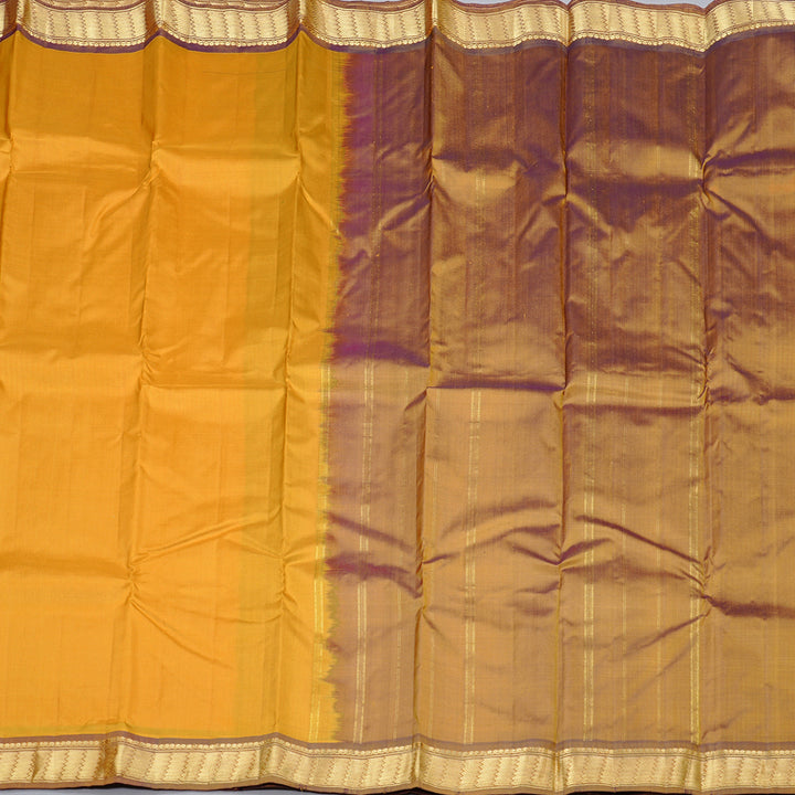 Hayagrivas Mustard Handloom Kanjivaram Silk Saree with Dual Tone (Blue With Yellow) Border KBD2149C1-3