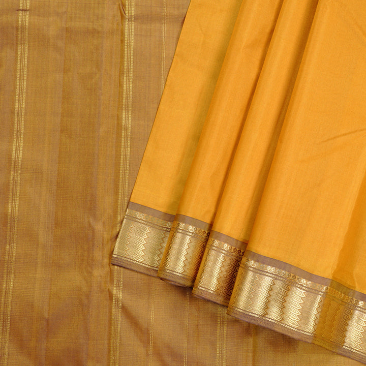 Hayagrivas Mustard Handloom Kanjivaram Silk Saree with Dual Tone (Blue With Yellow) Border KBD2149C1-3