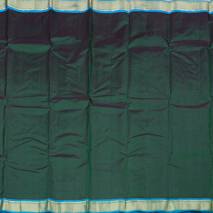 Hayagrivas Bottle Green Handloom Kanjivaram Silk Saree with Sky Blue Border KBD2149C1-51