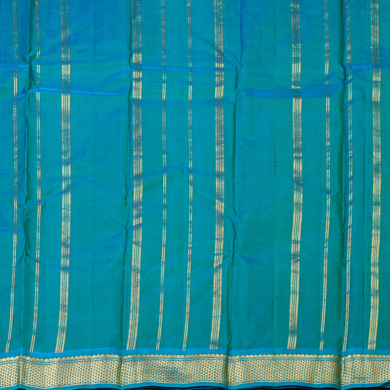 Hayagrivas Bottle Green Handloom Kanjivaram Silk Saree with Sky Blue Border KBD2149C1-51