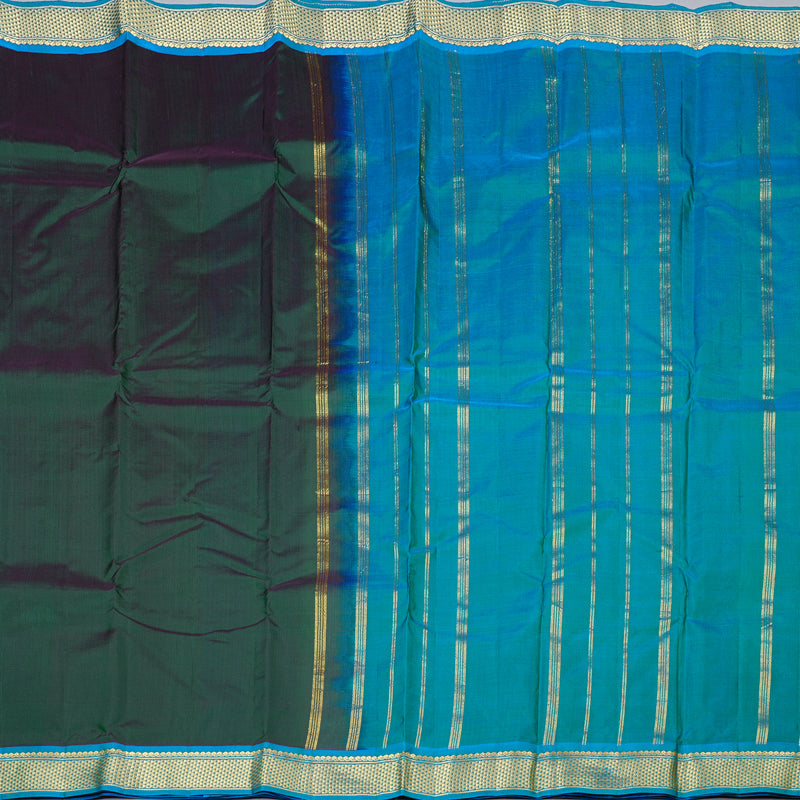 Hayagrivas Bottle Green Handloom Kanjivaram Silk Saree with Sky Blue Border KBD2149C1-51
