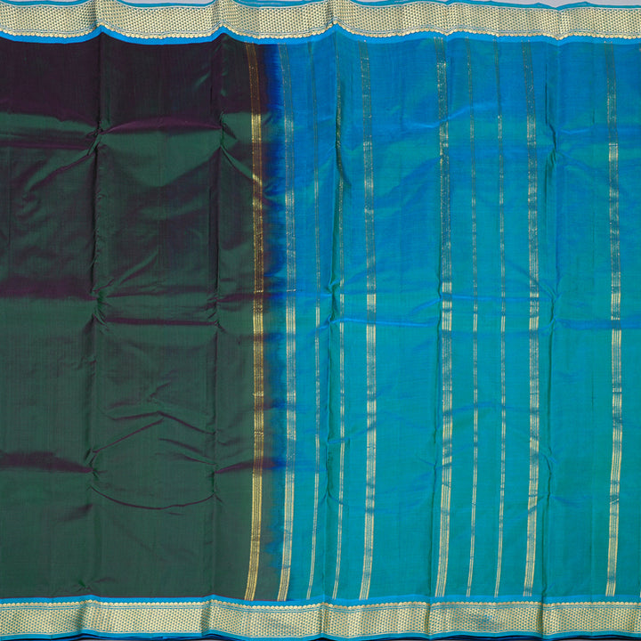 Hayagrivas Bottle Green Handloom Kanjivaram Silk Saree with Sky Blue Border KBD2149C1-51