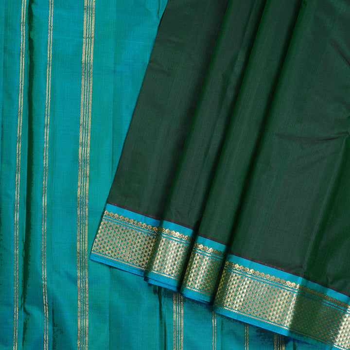 Hayagrivas Bottle Green Handloom Kanjivaram Silk Saree with Sky Blue Border KBD2149C1-51
