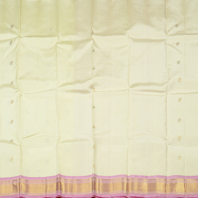 Hayagrivas Half White Handloom Kanjivaram Silk Saree with Mild Pink Border KBD2151C1-1