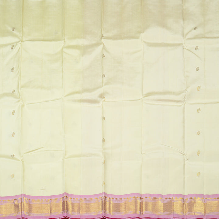 Hayagrivas Half White Handloom Kanjivaram Silk Saree with Mild Pink Border KBD2151C1-1