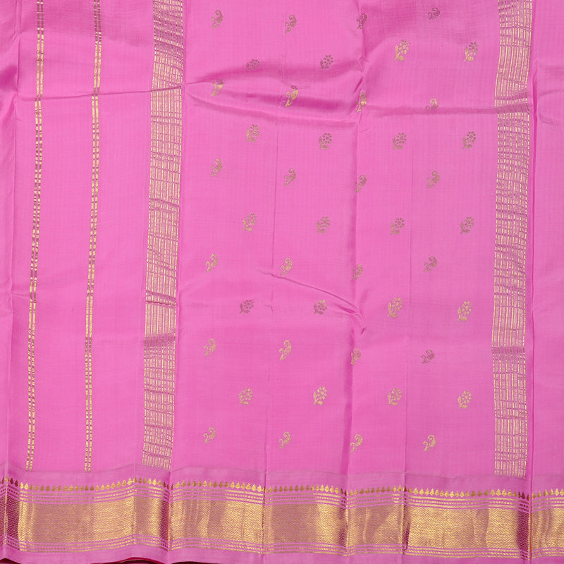 Hayagrivas Half White Handloom Kanjivaram Silk Saree with Mild Pink Border KBD2151C1-1