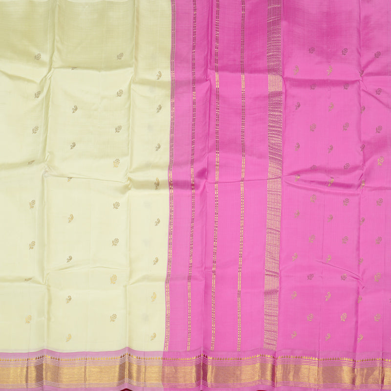 Hayagrivas Half White Handloom Kanjivaram Silk Saree with Mild Pink Border KBD2151C1-1