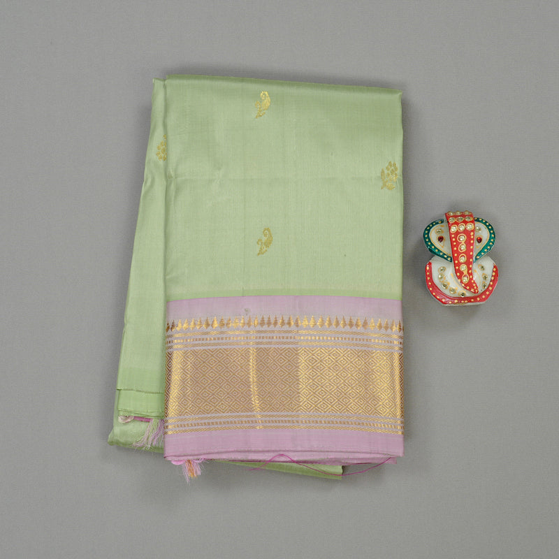 Hayagrivas Pastel Green Handloom Kanjivaram Silk Saree with Lilac Colour Border KBD2151C1-16
