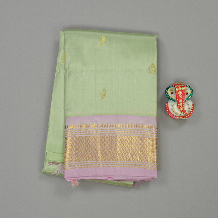 Hayagrivas Pastel Green Handloom Kanjivaram Silk Saree with Lilac Colour Border KBD2151C1-16