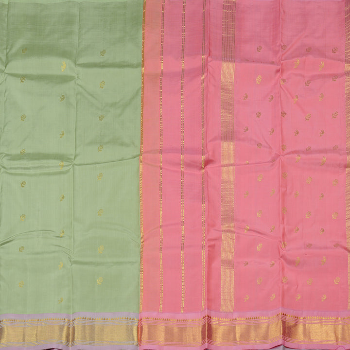 Hayagrivas Pastel Green Handloom Kanjivaram Silk Saree with Lilac Colour Border KBD2151C1-16