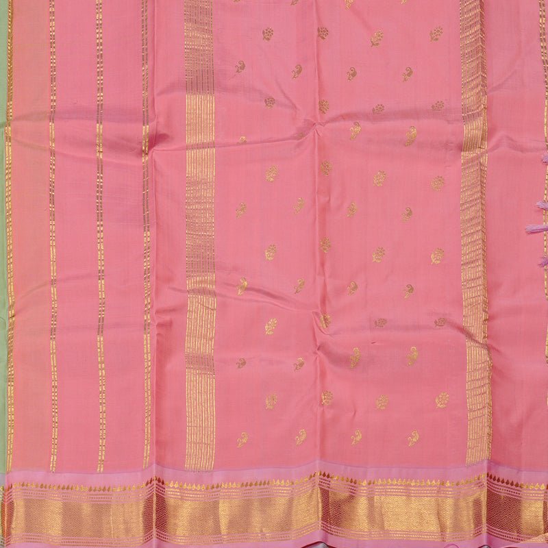 Hayagrivas Pastel Green Handloom Kanjivaram Silk Saree with Lilac Colour Border KBD2151C1-16